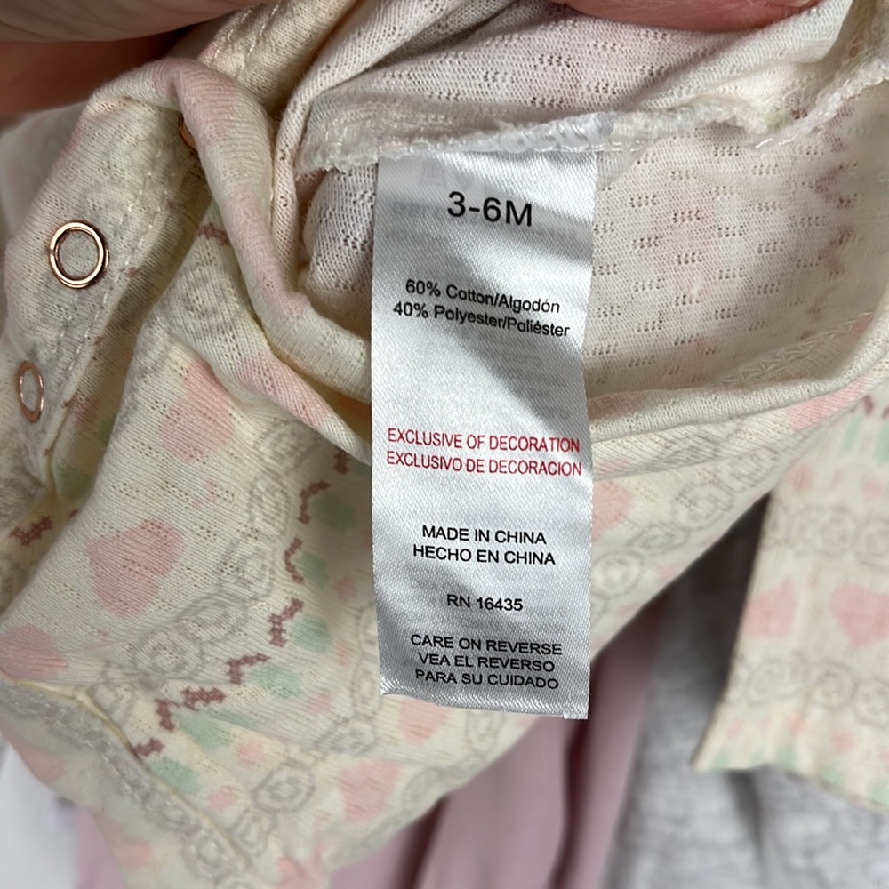 Tahari Baby 3 Piece Creeper Set Bodysuits Gray Rose Yellow Embroidered Solid - Picture 7 of 9
